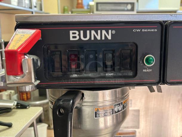 Alt text: "Bunn CWTF-TWIN-APS coffee brewer control panel, excellent condition, showing on/off and start buttons, tested working."