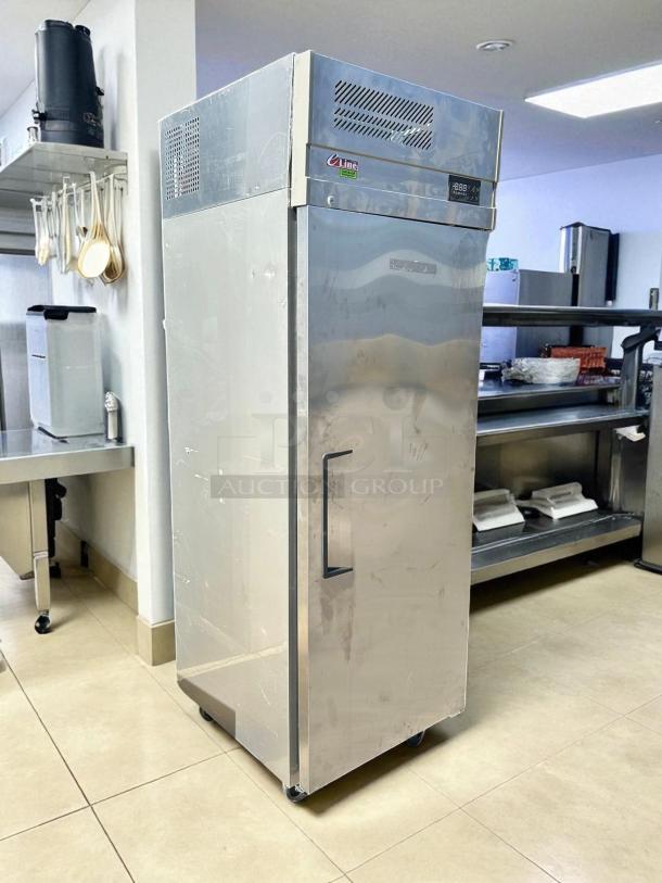 Brand new Turbo Air EF24-1-N-V 28” one-section reach-in freezer with solid door, top mount, tested, 22 cu. ft capacity.