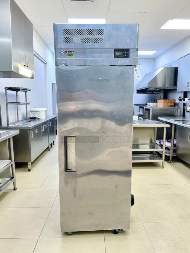 Brand new Turbo Air EF24-1-N-V 28" reach-in freezer, solid door, top mount, 22 cu. ft., tested, stainless steel finish.