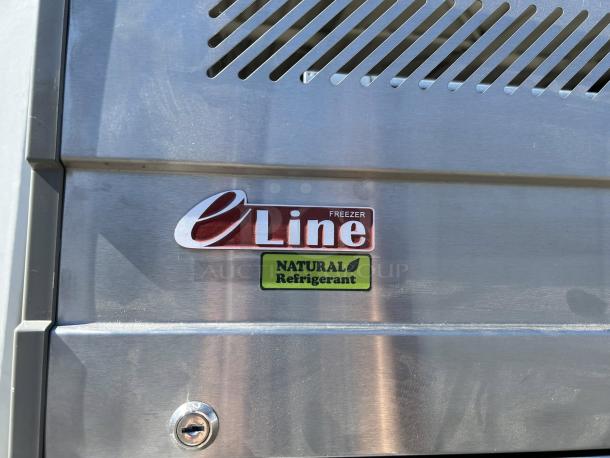 Turbo Air EF24-1-N-V freezer with eLine logo and natural refrigerant label. New condition, 28" reach-in, 22 cu. ft.