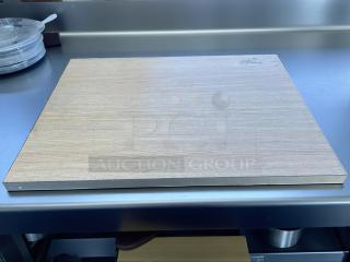 30" x 24" wooden table top, outdoor, 1" thick, excellent condition, light wood finish, smooth surface.