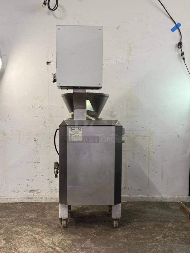Industrial-grade nut milk production equipment by BORRELL, model H-MP-CONT. Stainless steel, automated grinder and press for 300L/hr almond/tiger nut milk. Visible CE certification label.