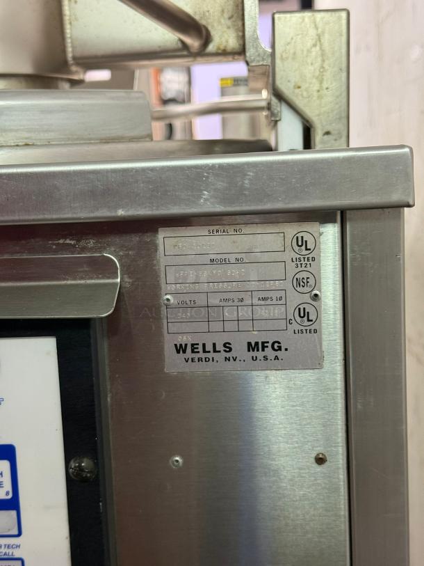 Wells KFC Pressure Fryer, stainless steel, model tag visible, 240 volts, 36 amps, made in USA, used condition.