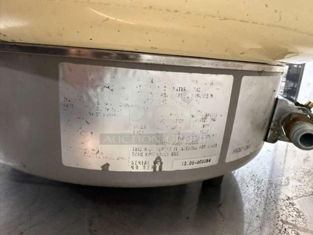 Rinnai RER55ASN 55 Cup Natural Gas Rice Cooker, commercial model, some wear on label, visible serial number.