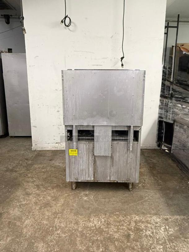ACE Commercial 6 Burner Oven, Model GR-36/NG, stainless steel, visible wear, yellow warning label on lower front.