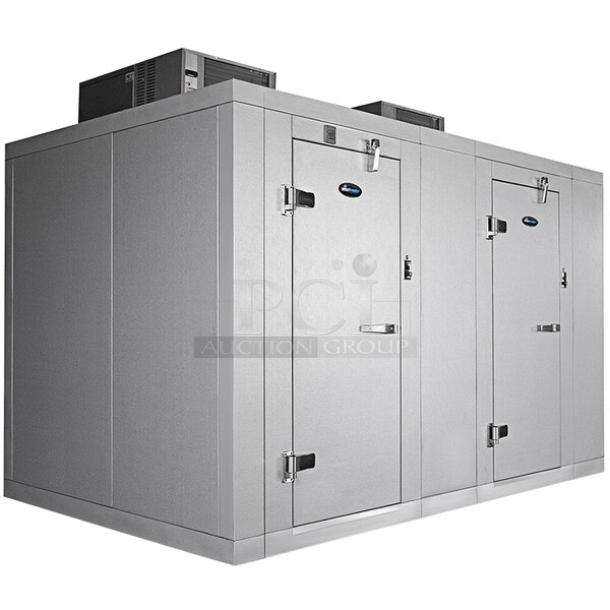 BRAND NEW Amerikooler DW081677F-8/8-SC 8' x 16' x 7'7" indoor walk-in freezer/cooler with top-mounted refrigeration.