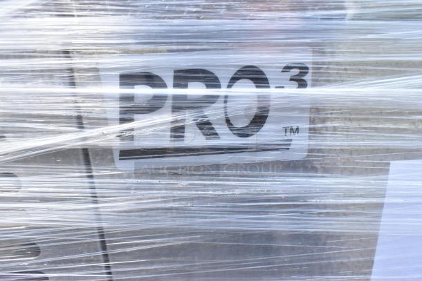 "Wrapped Amerikooler DW081677F-8/8-SC walk-in freezer/cooler with visible protective packaging and partial 'PRO 3' label."