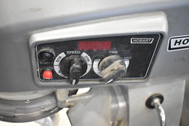2017 Hobart Legacy HL200 20 Quart Mixer control panel, shows speed and time dials, Hobart branding visible.