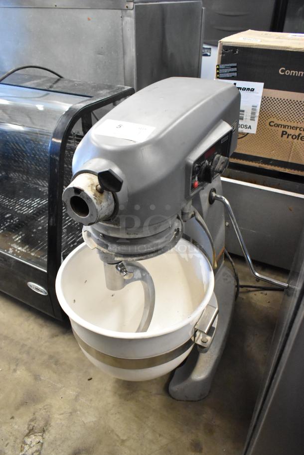 2017 Hobart Legacy HL200 20 Qt metal dough mixer with mixing bowl and hook, 100-120V, 1 phase, in good condition.