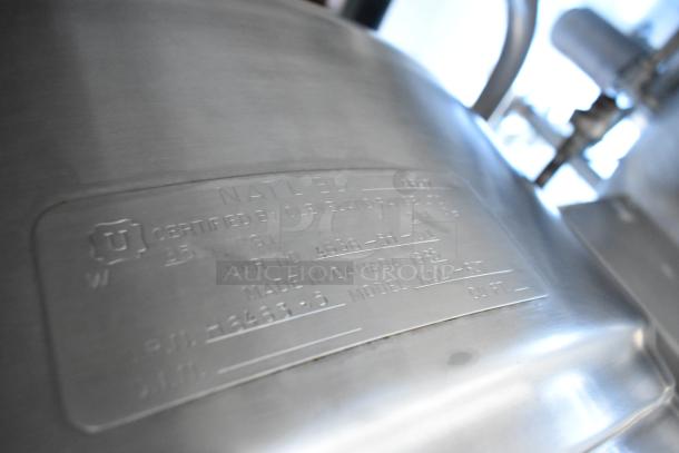 Cleveland KDL-60T 60-Gallon Stainless Steel Steam Kettle, manual tilt, floor style. Certification label visible.