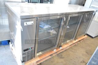 BRAND NEW 2025 Avantco 178UBB4GHCS glass door back bar fridge, 90" stainless steel, LED lighting, scratch and dent condition.