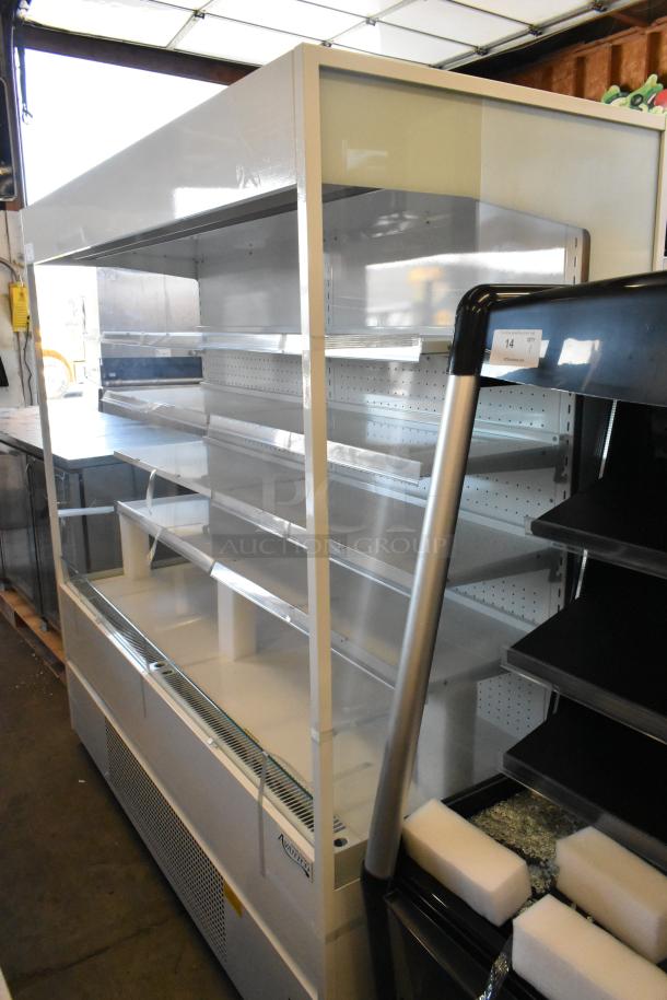 Avantco 193VOA70W commercial merchandiser, 70 7/8", white metal, LED lighting, on casters, scratch and dent condition.