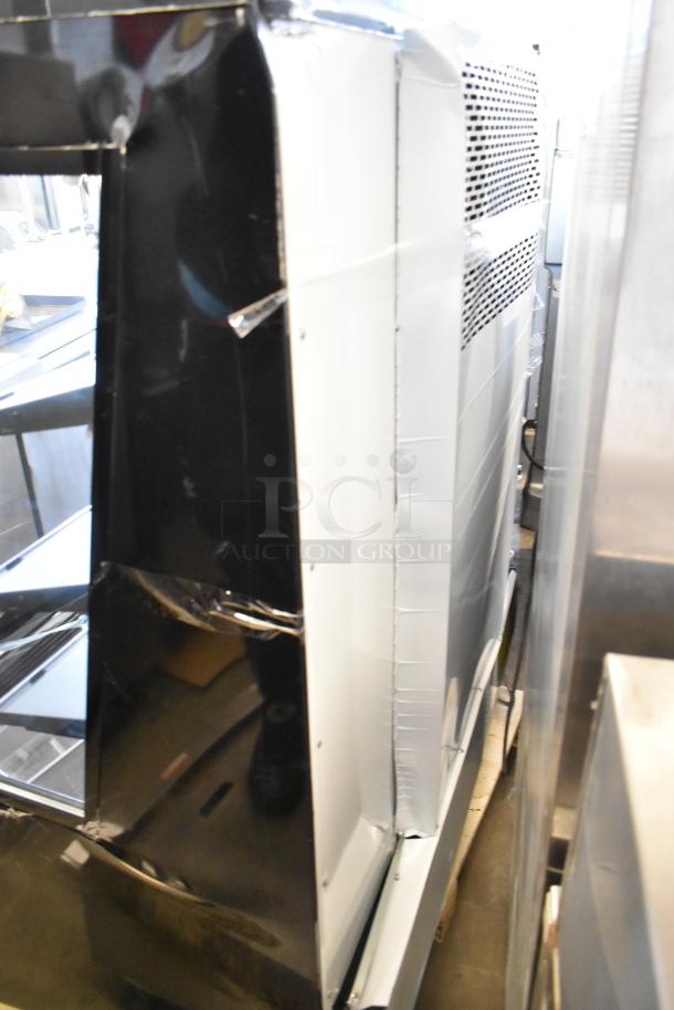 BRAND NEW Avantco 193MAC48HCB 47" black vertical air curtain merchandiser, minor glass damage, 115V, 1 phase.