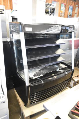 Brand new Avantco 193MAC48HCB 47" black air curtain merchandiser, 115 volts, 1 phase, with visible glass damage.