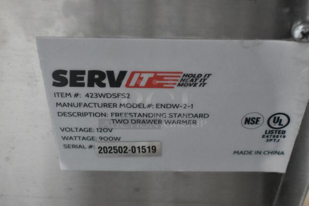 Brand new ServIt stainless steel double freestanding drawer warmer, model 423WDSFS2. NSF and UL listed, 115V, 1 phase.