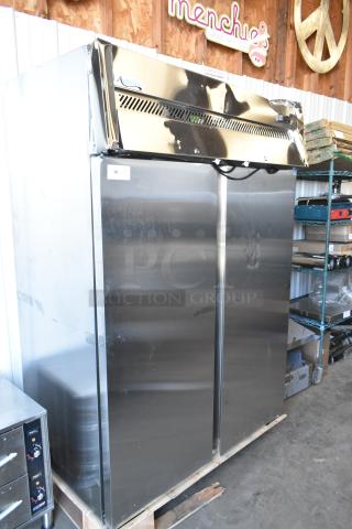 Avantco 178Z2FHC stainless steel 2-door reach-in freezer, brand new scratch and dent, includes poly-coated racks, 115V, 1 phase.