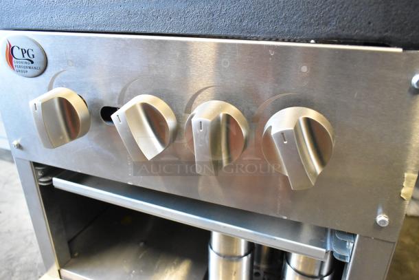 BRAND NEW Cooking Performance Group 351CPGDSPRN stainless steel natural gas stock pot range, 160,000 BTU, control knobs visible.
