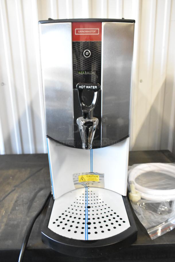 Brand new Grindmaster 1000660GM 5.3 Gallon Hot Water Dispenser, tap-operated, 240 volts, labeled "HOT WATER."