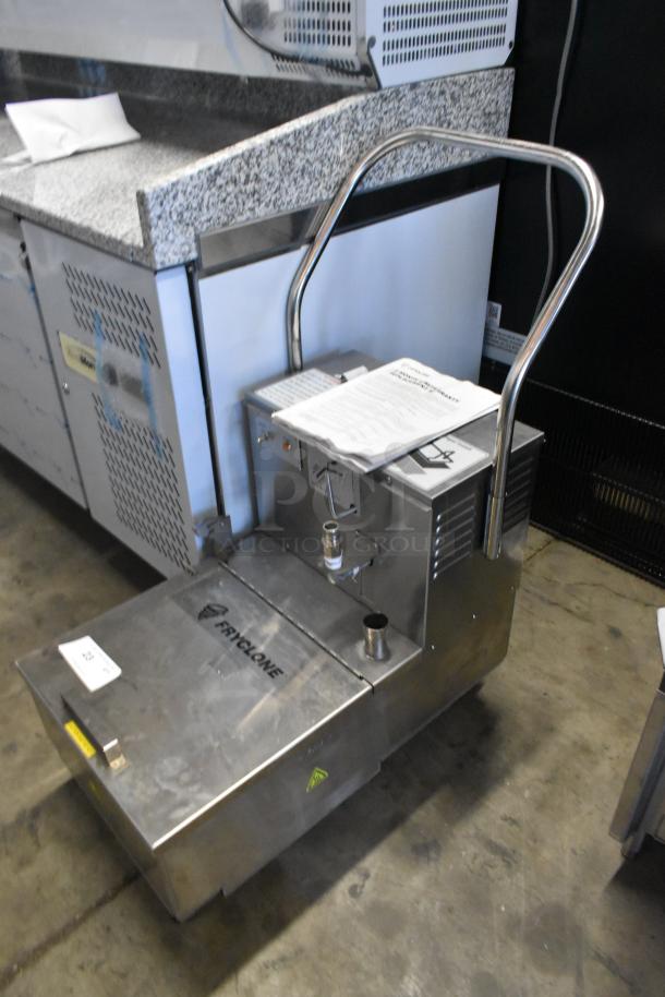 Brand new Fryclone 259OFM85 stainless steel 85 lb. fryer oil filter machine, low-profile, 2-way pump, minor scratches.