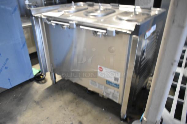 Brand new Crathco CS-3L-16-290 stainless steel refrigerated drink dispenser base. Scratch and dent condition, no hoppers. 120V, 1 phase.