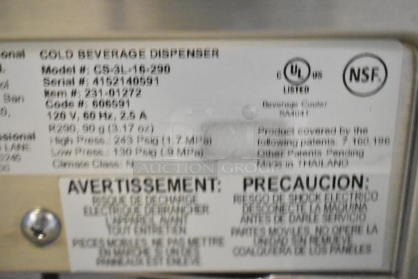 Crathco CS-3L-16-290 stainless steel drink dispenser base, new, 120V, no hoppers. UL and NSF listed. Made in Thailand.