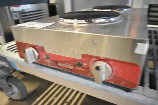 BRAND NEW Avantco 177EB202F2BM double burner stainless steel portable hot plate. Scratch and dent condition. 240V, 1 phase.