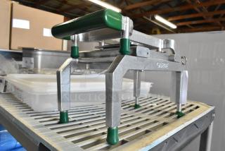 Brand new Garde CHKSLC12 slicer with 1/2" serrated blade, slight cosmetic blemishes, sturdy design, visible Garde branding.