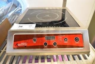 Brand new Avantco 177IC3500 countertop induction cooker; scratch and dent condition, 208-240 volts, 1 phase, digital controls.