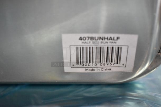 Label on a Choice Half Size Aluminum Bun Pan, model 407BUNHALF, indicating "Made in China."