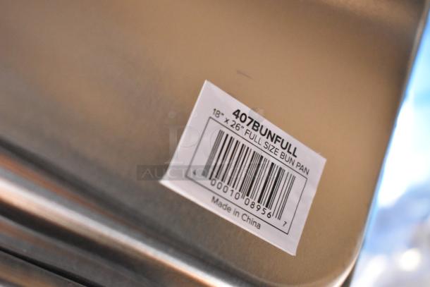 Label on Choice Full Size 18" x 26" Aluminum Bun Pan, model 407BUNFULL, made in China, barcode shown.