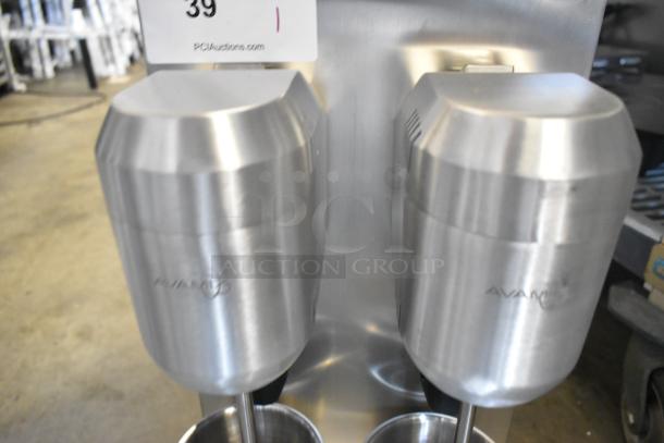 BRAND NEW 2024 AvaMix DM-B-21C freestanding double spindle drink mixer, stainless steel finish, 110-120V, visible branding.