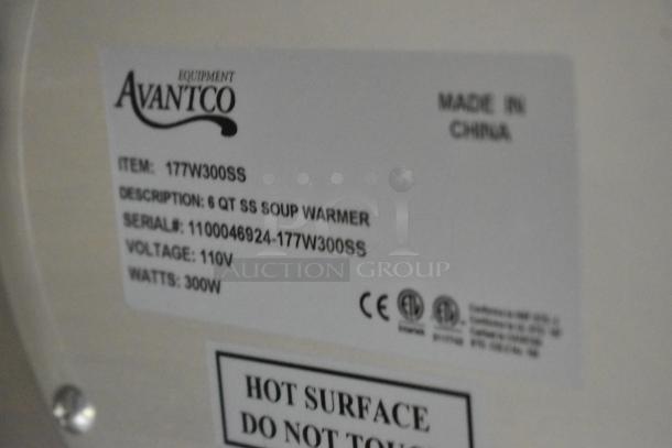 Brand new Avantco 177W300SS stainless steel warmer, 6 qt capacity, 120V, 1 phase, scratch and dent condition.