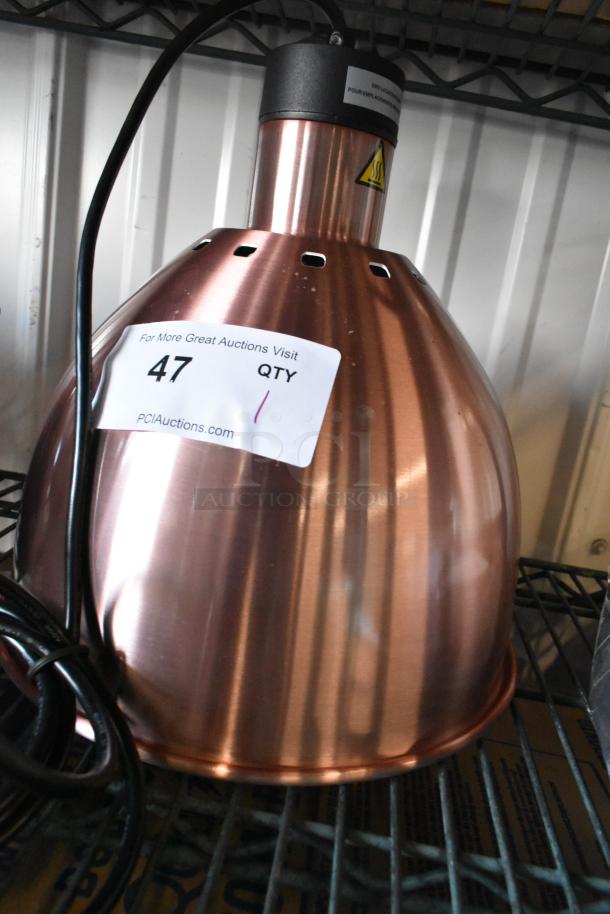 BRAND NEW ServIt 423HLS85CR 8' ceiling heat lamp, modern copper dome, 120V, 1 phase. Scratch and dent condition.