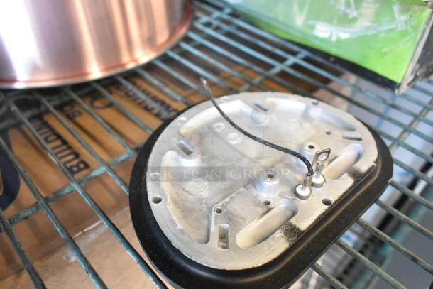 Three new scratch and dent items including Watts 3/4 LF10L-2, RM1A23D50, and heating element, on metallic shelf.