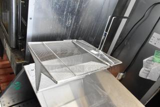 Three new 190SDMNTTRAY fryer sediment trays, 12.25"x14"x6.5", stainless steel, mesh design, sturdy frame, minimal dents.