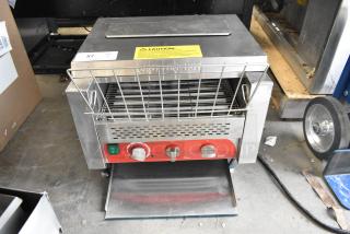 Brand new Avantco 184T3600B conveyor toaster, stainless steel, 14.5" wide, 3" opening, 1200 slices/hour, minor scratches.