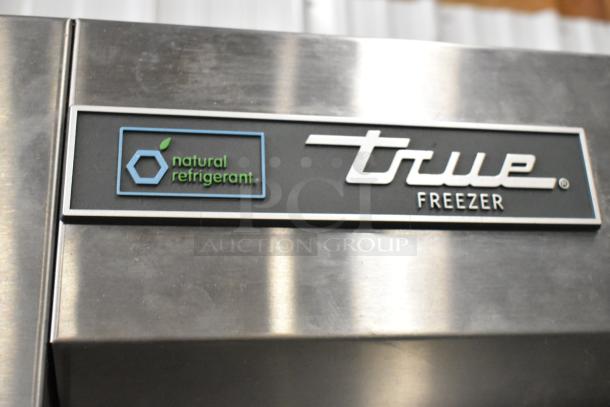 2022 True T-19F-HC Stainless Steel Commercial Freezer, single door, natural refrigerant label visible, excellent condition.