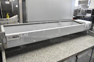 Brand new KoolMore KM-RPPS-SCDC-79 commercial condiment prep station, stainless steel, 115V, minor scratches, label visible.