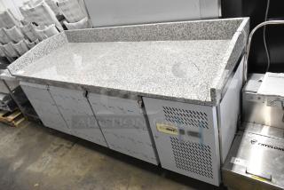 KoolMore KM-RPPS-3D79-GRT 3 Door Cooler, new, with granite countertop crack, on casters, 115V, 1 phase, stainless steel.