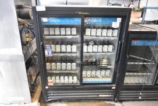True GDM-41SL-60-LD Metal Commercial 2 Door Reach In Cooler Merchandiser w/ Poly Coated Racks. 115 Volts, 1 Phase. - Item #1216404