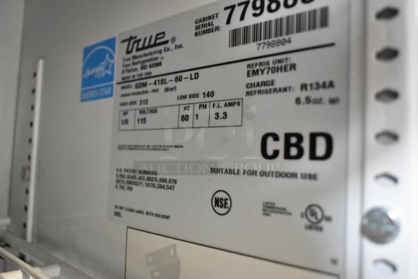 True GDM-41SL-60-LD Cooler label showing model, 115V, 1 Phase, suitable for outdoor use. Energy Star certified.