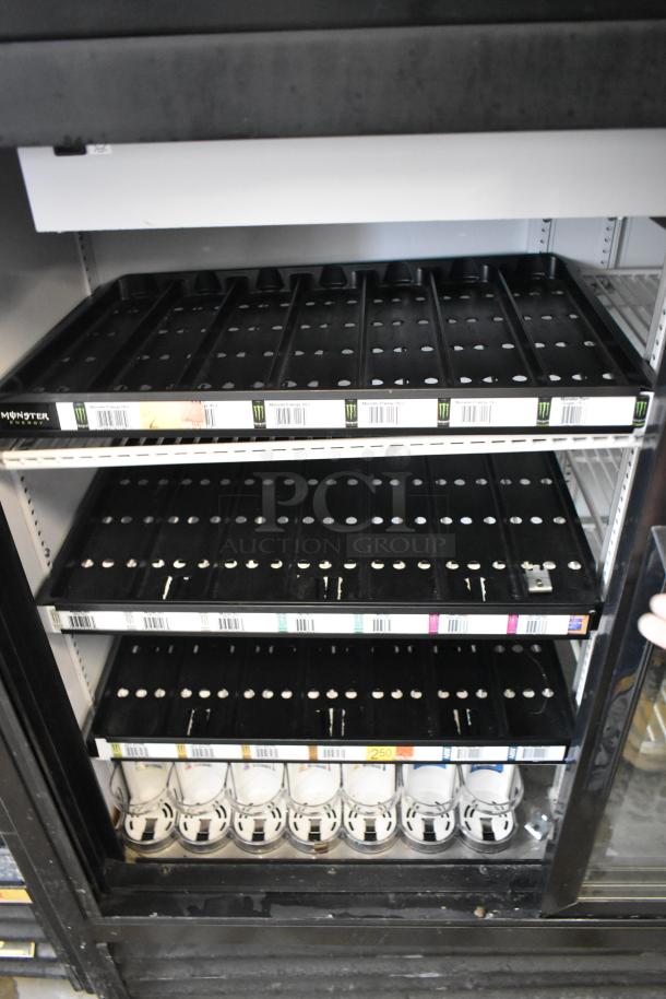 2019 True GDM-41SL-48-HC-LD commercial 2 door reach-in cooler with poly coated racks, metal frame, and 115 volts, 1 phase.