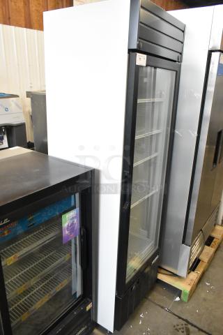 2019 Habco SE18 single door cooler merchandiser, metal, poly-coated racks, 115V, 1 phase. Good condition.