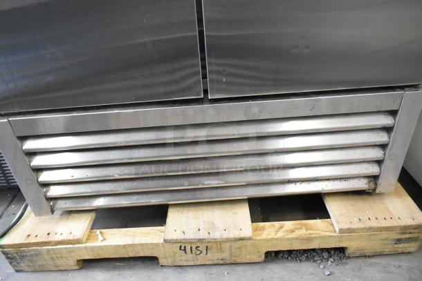 2018 True T-35-HC stainless steel 2-door reach-in cooler on a pallet, features poly-coated racks, 115V, 1 phase.