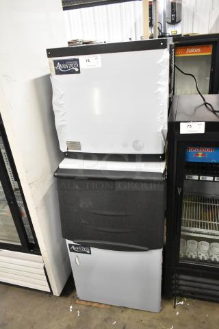 Avantco 194MCH322A stainless steel modular half cube ice machine, scratch and dent, on commercial bin. 350 lb capacity, 115V.