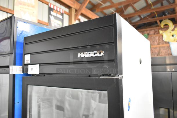 2019 Habco SE18 metal commercial single door cooler with poly coated racks, model SE18. 115 volts, 1 phase, good condition.