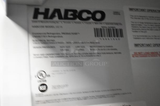 2019 Habco SE18 single door reach-in cooler, commercial use, metal, poly coated racks, 115V, model details visible.