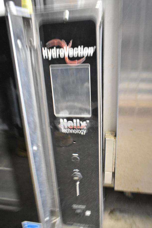Blodgett Hydrovection Helix commercial convection oven, stainless steel, view-through doors, and metal racks visible.