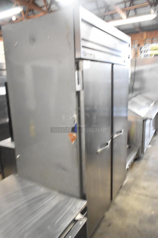 Beverage Air EF48-1AS stainless steel commercial 2-door reach-in freezer with poly-coated racks, 115V, 1 phase.