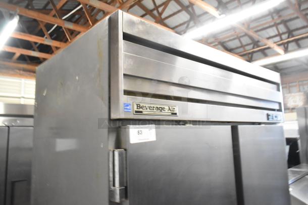 Beverage Air EF48-1AS stainless steel commercial 2-door freezer, poly-coated racks, 115 volts, 1 phase, used condition.
